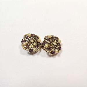 Vintage Signed Lisner Purple Violet Rhinestone Earrings - Clip-ons, Gold Tone